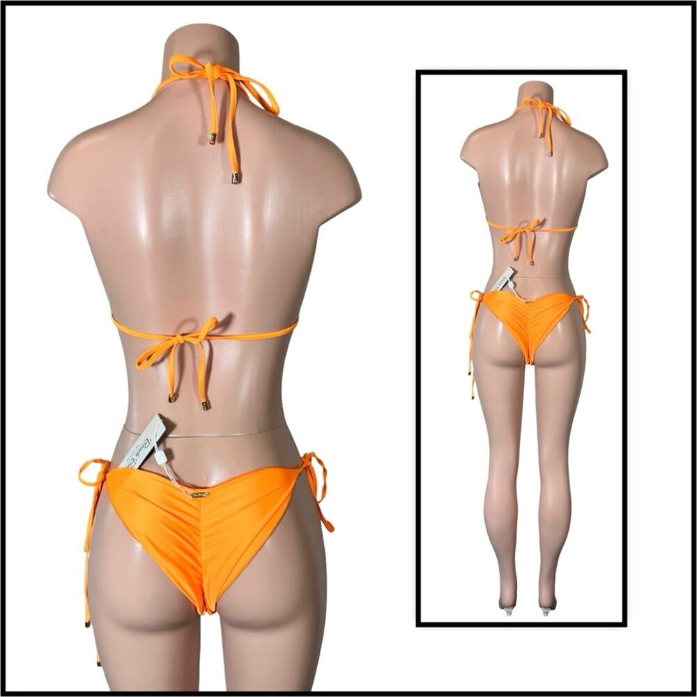 Beach Bunny Orange Icon Triangle Top DD & Icon L Tie Side Skimpy Bottom M $250 - Picture 7 of 14